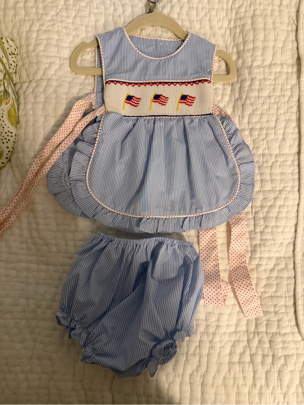 Stitchy Fish Girl's Banner in the Breeze Smocked Ruffle Short Set — 18M